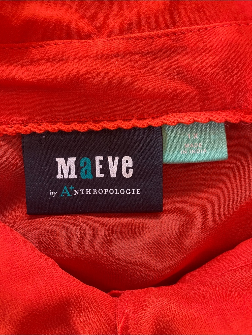 Anthropologie Maeve Sheer Ruffle Button-Up Flowy Blouse in Red/Orange - size 1x - Picture 4 of 9